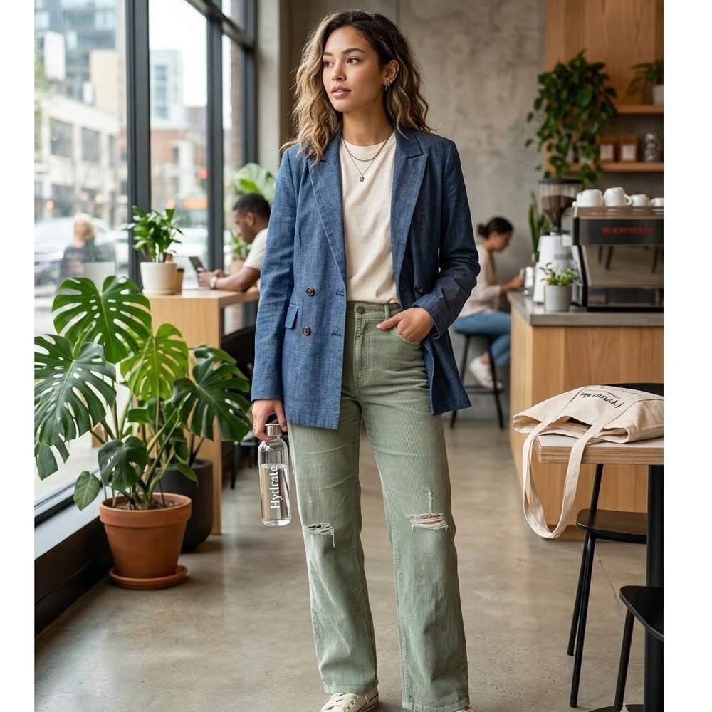 Evereve Alexa Blazer Cotton Blend Double Breasted Tailored Small Business Casual